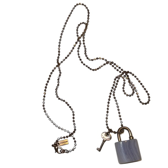 Coach Silver Tone Agate Lock and Key Necklace - Picture 4 of 6